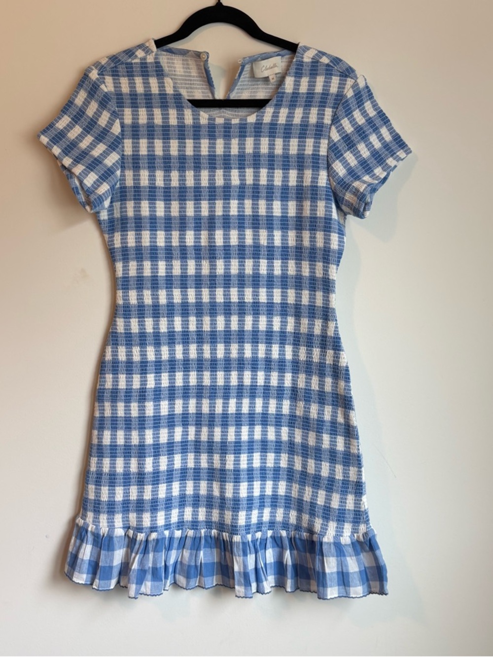 Cleobella June Blue & White Gingham Short Sleeve Ruffle Mini Dress